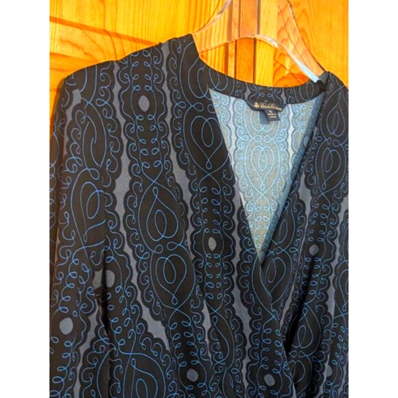 Brooks Brothers Women's‎ Dress Sz S  Black Gray  Knit Long Sleeve Faux Wrap Midi - Picture 1 of 16